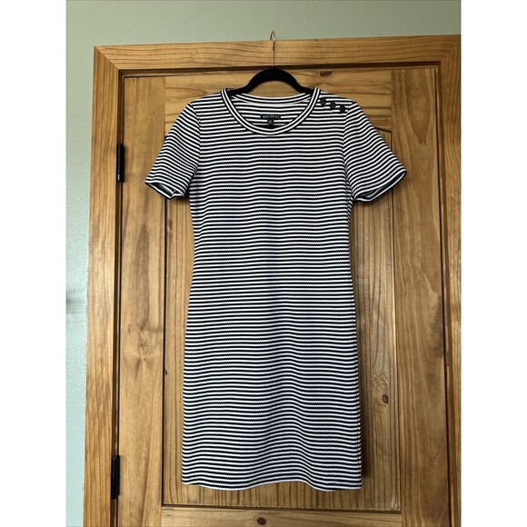 J Crew Mercantile Striped Casual Classic‎ Dress Button Detail Shoulder Size M - Picture 1 of 10
